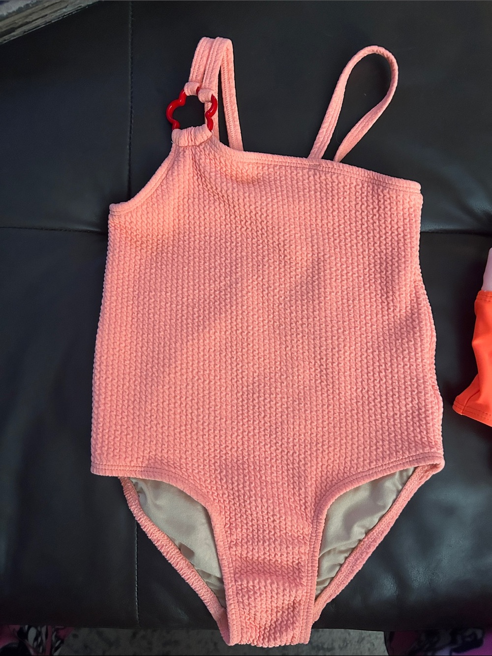 Old Navy Pink Textured One-Piece Swimsuit with Red Flower Accent sz 5t